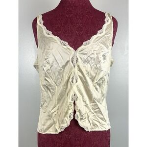 VTG JCPenney Camisole Large 38 Nylon‎ Babydoll Ivory Tank Top Satin Sheer Lace
